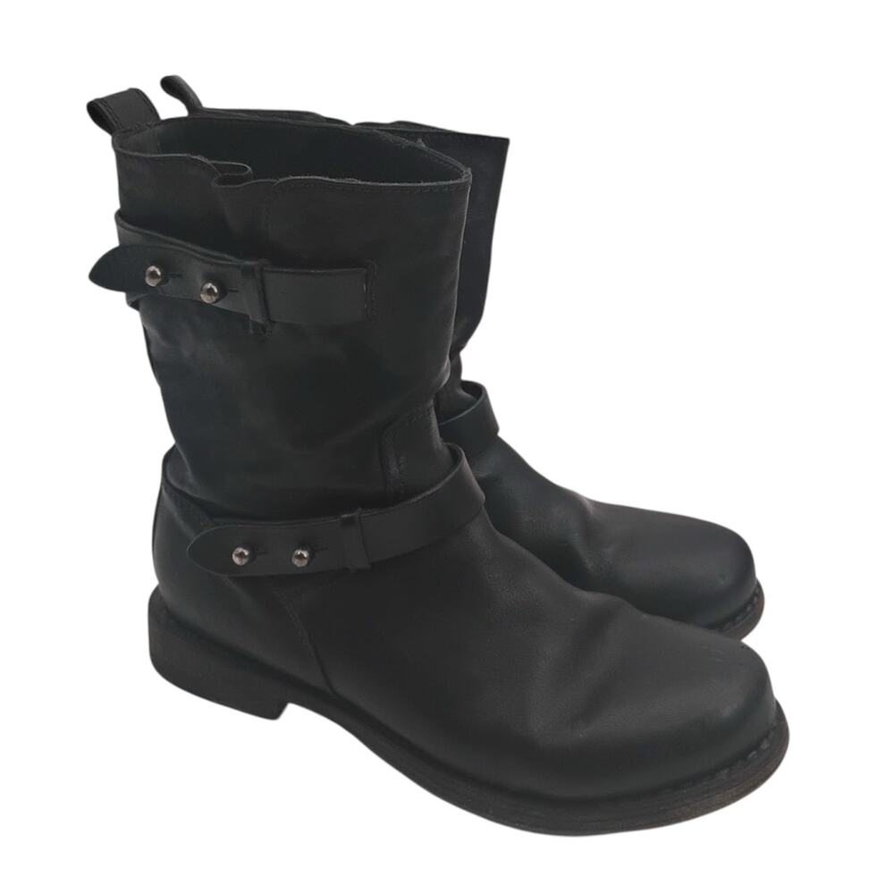 Rag & Bone Moto Combat Boots Black Leather Buckle Handmade Goodyear Size 37 US 7